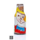 An Italian Desimone art pottery bottle vase decorated with a hand painted stylised soldier with