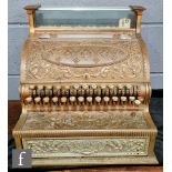 A National brass cash register No 127196 with base drawer and plinth, width 45cm, A/F.