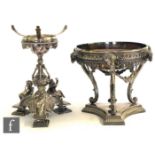 A 19th Century silver plated comport stand decorated with three cherubs and raised on three