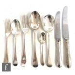 A matched cased canteen of hallmarked silver Old English pattern cutlery for twelve place settings