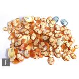 A parcel lot of approximately two hundred assorted carved oval cameo shell plaques, largest