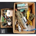 A collection of assorted toys, mostly Palitoy Action Man outfits and accessories, including one