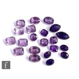 Twenty one loose cut and polished amethyst to include oval, marquise and canted emerald cut