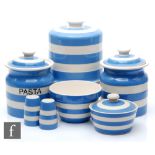 A collection of later 20th Century T.G Green Cornish Ware blue and white banded wares comprising a
