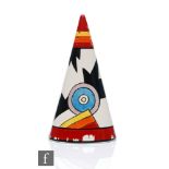 A boxed Wedgwood Clarice Cliff Collectors hand painted conical sugar sifter decorated in the