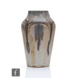 A small early 20th Century Denbac French Art Nouveau vase with moulded decoration to the neck, the