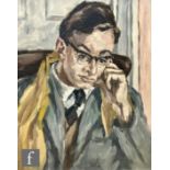 CIRCLE OF PHILIP NAVIASKY (1894-1983) - Portrait of a young man wearing spectacles, oil on board,