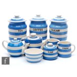 A collection of later 20th Century T.G Green Cornish Ware blue and white banded wares comprising