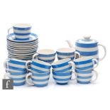 A collection of later 20th Century T.G Green Cornish Ware blue and white banded teawares