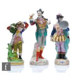 Two 19th Century Meissen type theatrical figurines, the first modelled as a gentleman dressed in