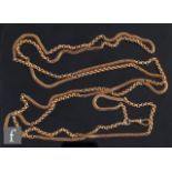A 9ct rose gold belcher and fox link guard chain, alternating sections of chain, length 160cm,