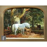 WILLIAM HENRY HOPKINS (1819-1894) - New Forest ponies, oil on canvas, signed, framed, 16.5cm x 21cm,