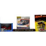 An assorted collection of toys, to include three Bburago diecast metal and plastic model kits, two