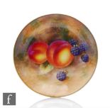 A small Royal Worcester Fallen Fruits pin dish coaster decorated by Roberts with hand painted