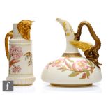 Two late 19th Century Royal Worcester blush ivory jugs, the first shape 1048 decorated with sprays