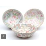 Three later 20th Century bowls decorated by Mary Churchill each with hand painted flowers and