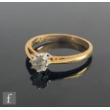 An 18ct hallmarked diamond solitaire ring, claw set, brilliant cut stones, weight approximately 0.