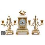 A 19th Century French gilt metal mounted white marble clock garniture set by A Chapus Paris,