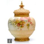 A large early 20th Century Royal Worcester blush ivory shape 1286 vase and cover panel decorated