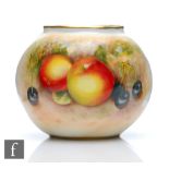 A small Royal Worcester Fallen Fruits shape G161 ovoid vase decorated with hand painted apples and