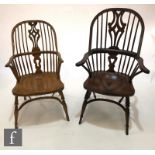 A 20th Century ask stick back Windsor elbow chair, on splayed legs and crinoline stretcher and a