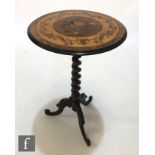 A Victorian circular floral marquetry occasional table, with cross banded and line inlaid top on a