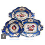 Three 19th Century Chamberlain Worcester dessert dishes from a larger set, each decorated with