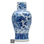 A Chinese blue and white porcelain vase, late Qing Dynasty (1644-1912), of baluster form extending