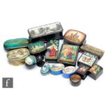 A collection of 20th Century Russian papier mache boxes, each decorated with various scenes, also