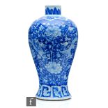 A Chinese blue and white porcelain vase, of ovoid form rising from a spreading foot, the body