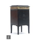 An early 20th Century black painted metal model of a floorstanding gramophone, the hinged top