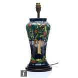 A Moorcroft Pottery table lamp decorated in the Holly Hatch pattern designed by Philip Gibson, marks