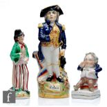 A 19th Century Staffordshire Temperance figure of a double sided man titled Water and Gin, height