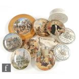 Seven assorted 19th Century Staffordshire pot lids comprising Paris Exhibition 1878, The Best