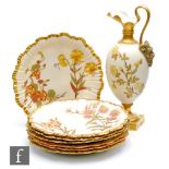 Seven late 19th Century Royal Worcester blush ivory cabinet or wall plates, each decorated with