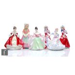 Six small Royal Doulton figures comprising Ninette HN3215, two Christmas Morn HN3212, Tootles,