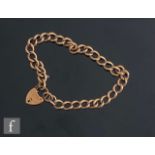 A 9ct rose gold open curb link bracelet, weight 9.8g, terminating in padlock fastener, S/D.