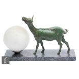 A 20th Century French table lamp, decorated with a green painted figure of a stylised fawn with