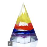 A contemporary Czech glass sculpture by Svoboda, of pyramid form, internally decorated with