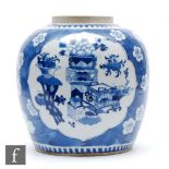 A Chinese 19th Century blue and white jar, the cracked ice ground picked out with lotus blooms,