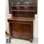 A William IV mahogany chiffonier in the manner of Gillows, the two beaded edge pillar shelf with
