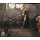 FRENCH SCHOOL (MID 19TH CENTURY) - Woman at a spinning wheel in a cottage interior, oil on canvas,