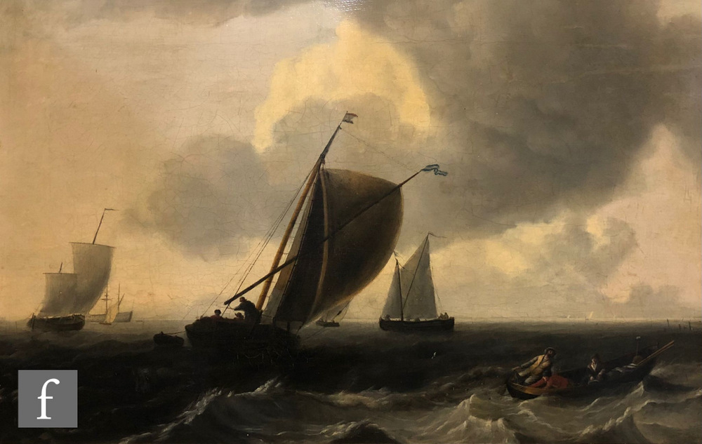 FRANCIS HOLMAN (1729-1790) - Fishing boats and other vessels at sea, oil on canvas, signed,