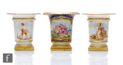 Three 19th Century miniature Flight Barr & Barr Worcester vases, the first decorated with a hand