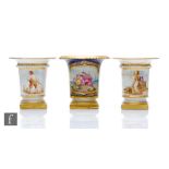 Three 19th Century miniature Flight Barr & Barr Worcester vases, the first decorated with a hand