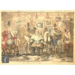 AFTER JAMES GILLRAY - 'A Barber's Shop in Assize Time', hand coloured reprint, 39cm x 57cm, frame