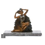 A 20th Century patinated spelter study after H Molin, modelled as a kneeling female figure with