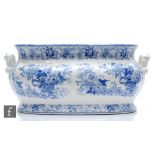 A 19th Century Minton blue and white Claremont pattern foot bath of two handled oblong shape,