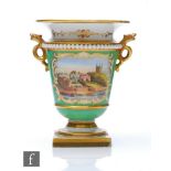 A 19th Century Flight Barr & Barr twin handled vase decorated with a view of Worcester against a