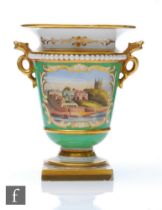 A 19th Century Flight Barr & Barr twin handled vase decorated with a view of Worcester against a